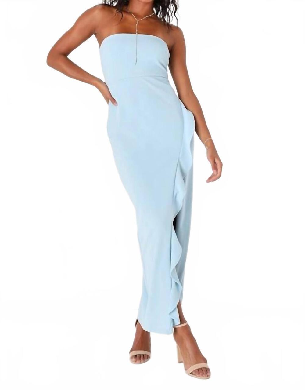 NEW LULUS after hours strapless ruffled maxi dress in light blue
